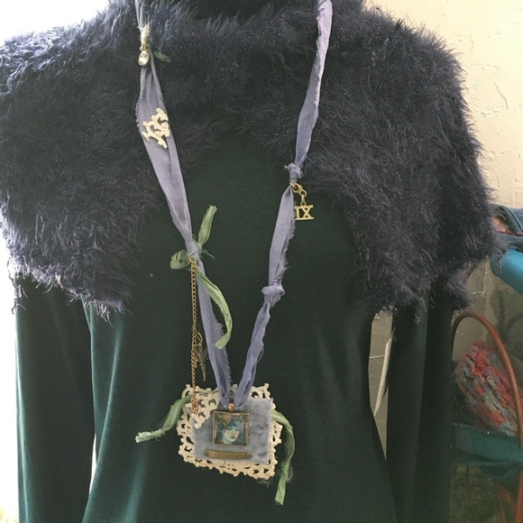 Handmade Artisan Boho Statement Jabot Necklace with Ribbon and Lace